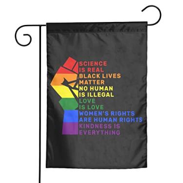 Imagem de Science Is Real Black Lives Matter No Human Is Illegal Love Is Love Bandeira de jardim 30,5 x 45,7 cm Bandeiras de decoração de bandeira dupla face para fora de quintal, decoração de parede de casa ao