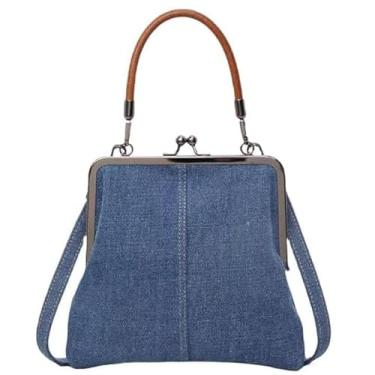 Imagem de Sacolas transversais jeans para mulheres, bolsa pequena azul jeans bolsas e bolsas Kiss Lock, Azul claro