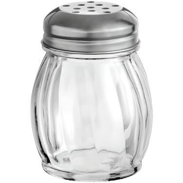 Imagem de OCS Parts Coqueteleira de vidro de 8 cm com tampa perfurada cromada | Coqueteleira de queijo ralado, pimenta e pimenta vermelha para uso doméstico e comercial