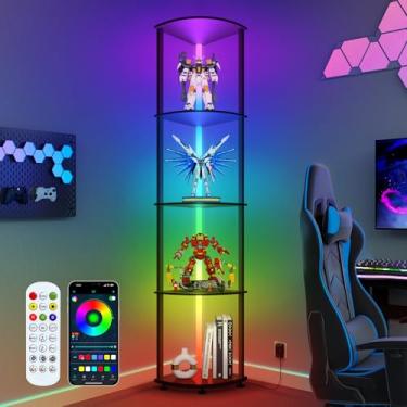 Imagem de Leiruosi Prateleira De Canto Com Luz Led, Prateleira De Exposição De 5 Níveis, Prateleiras De Canto Altas Em Forma De L, Suporte De Estante Via Aplicativo E Controle Remoto, Luminária De Chão Com Pr