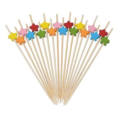 Imagem de Honbay 100 peças de palitos coloridos de bambu estrela de bambu palitos de dente de hambúrguer palitos de cupcake sanduíche aperitivo espetos decorativos para bebidas, enfeite de Natal, festa de