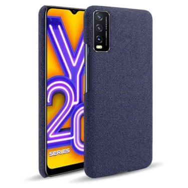 Imagem de Capa para vivo Y20,Capa desenhada em lona,Case Protetora Ultrafina com Empunhadura Macia,Design em Tecido Antichoque e Antiarranhões-Blue