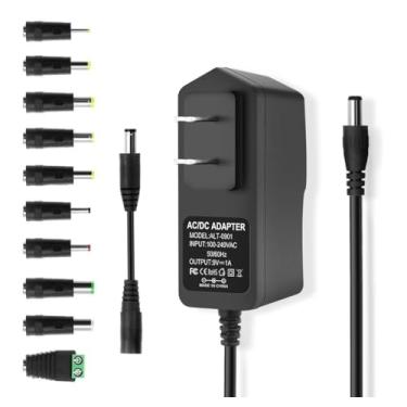 Imagem de Arybroourd Cabo Adaptador De Alimentação Ca/Cc 9V 1A 100-240V 50-60Hz, Plugue De Parede Para Transformador De Energia Cc 9V 1A, Cabo Conversor De Polaridade Reversa De 5,5 X 2,1 Mm E 10 Pontas