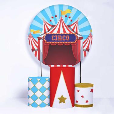 Imagem de Kit Painel de Festa Redondo e Trio de Cilindros Circo - Fera Print