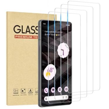 Imagem de Jngnpn Pacote com 4 protetores de tela para Google Pixel 7a, película de vidro temperado premium, dureza 9H, alto alumínio, transparente HD, antiarranhões, sem bolhas, ultradurável, compatível com