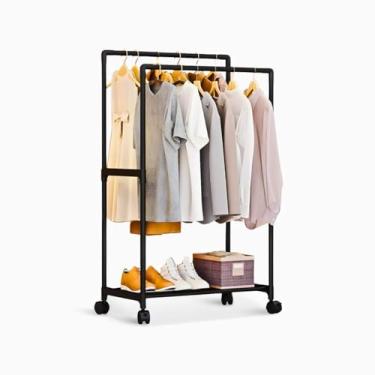 Imagem de Arara Dupla com Prateleiras Desmontável | Organizador de Roupas e Calçados com Rodinhas | Compacta, Prática e Funcional para Ambientes Pequenos