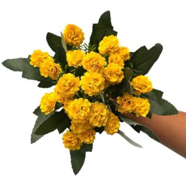 Imagem de Buquê de Mini Flores de Cravos com Folhas Artificial Decoração (Amarelo)