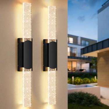Imagem de BesLowe Luminárias De Parede Externas De Tamanho Grande De 35,3 Pol. Com Vidro Bolha De Cristal, Arandelas Externas À Prova D'Água, Lanternas De Parede Led, Luzes De Varanda Montadas Na Parede, 10 W