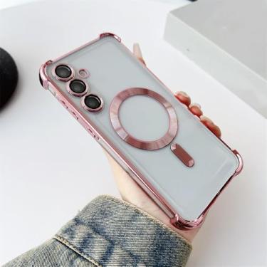 Imagem de Capa transparente de luxo para Samsung A55 A16 S25 S24 Ultra S23 FE Plus A35 A25 A15 A06 A05 A05S Capa TPU macia, rosa, para Galaxy S25Plus