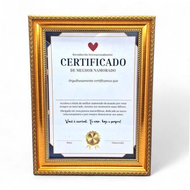 Imagem de Certificado de Melhor Namorado com Moldura Dourada Presente