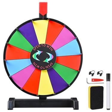 Imagem de WinSpin 12" Roda de prêmios de cor editável apagar a seco, carnaval de jogo giratório da sorte com suporte de mesa 14 compartimentos