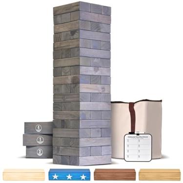 Imagem de GoSports Torre gigante de cobertura de madeira (empilha até 1,5 m) – Escolha entre natural, marrom manchado, cinza ou estrelas e listras – Inclui regras bônus com tabuleiro, feito de pinheiro premium