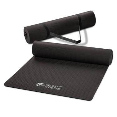 Imagem de Marcy Circuit Fitness 1/4-inch (6mm) Non Slip Multi-Purpose Exercise Yoga Mat with Carrying Strap - Midnight Black