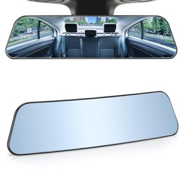 Imagem de JOYTUTUS Espelho retrovisor, espelho retrovisor panorâmico antirreflexo de 30,5 cm de encaixe amplo convexo, reduz efetivamente o ponto cego, universal para mais caminhões SUV de carro - azul