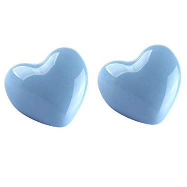 Imagem de Puxador de porta de móveis em forma de coração, 2 peças, puxadores de armário de cozinha de porcelana de cerâmica puxadores de gaveta de cómoda (azul)