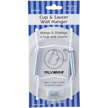Imagem de Plymor Suporte de copo e pires de tensão montável na parede com acabamento em vinil branco (pacote com 2), 20 cm A x 7 cm L x 2,5 cm P
