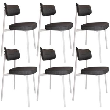 Imagem de Kit 06 Cadeiras Estofada Para Sala De Jantar Astrid Branco C01 Linho Preto - Lyam Decor