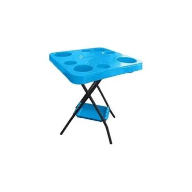 Imagem de Mesa Mesinha Petisqueira Dobrável Portátil Bandeja Churrasco Praia Bar Bares Piscina Área de Lazer(Azul)