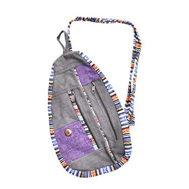 Imagem de Mandala Crafts Bolsa tiracolo feminina Boho – Mochila Bohemian One Strap – Mochila Hippie Boho para homens Daypack, Cinza e roxo, Large