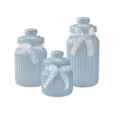 Imagem de Conjunto De Potes Hermético Lace Azul Bebe Com 3 Peças Vidro