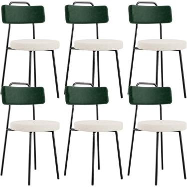 Imagem de Kit 06 Cadeiras Decorativa Estofada Sala De Jantar Barcelona L02 Facto Verde Musgo Linho Cru - Lyam