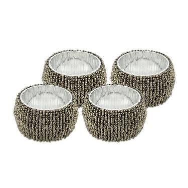 Imagem de Kit Argola para Guardanapo Le Miçanga Prata 4 Unidades