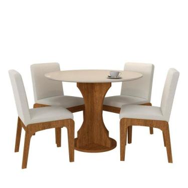 Imagem de Mesa Redonda Messina 4 Cadeiras Estofadas Freijó/off/bouclé Off - M.a 