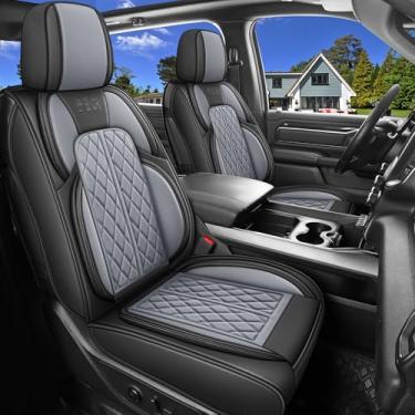 Imagem de Capas de assento de carro personalizadas para Chevy Silverado GMC Sierra 1500 2007-2024 2500/3500 HD Crew Cab Pickup capa protetora de assento com couro sintético à prova d'água (preto e cinza, banco