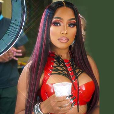 Imagem de Highlight Lace Front Wigs Peruca de cabelo humano 1b/99j Ombre Peruca de cabelo humano lace frontal para mulheres negras 33 x 10 x 1 T, perucas de cabelo humano com baby hair liso, densidade 130% 50 cm