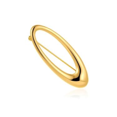 Imagem de Broche oval minimalista para mulheres e homens banhado a ouro broche de lapela geométrico delicado distintivo elíptico para terno gravata vestido chapéu bolsa simples moda joias boutonniere corsage