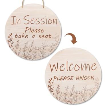 Imagem de In Session Please Take a Seat Sign, Welcome Please Knock, In Session Placa de pendurar para porta para conselheiro de massagem, sala de spa, escritório, estúdio, decoração, placa de madeira redonda