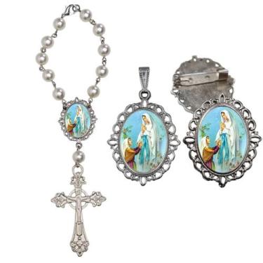 Imagem de Terço de Carro Nossa Senhora de Lourdes com Broche e Relicario Lembran