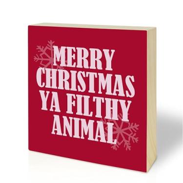 Imagem de AMHGLW Placa De Bloco Madeira Pinho 5" Para Presente Natal - Feliz Ano Novo, Animal Imundo Pequena O Feriado Inverno, Amigos E Familiares, Sala Estar, Balcão, Prateleira, Decoração Escritório Domést