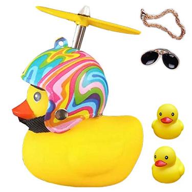 Imagem de ACEDOAMARE Sino De Bicicleta Pato, Acessórios Fofos Borracha Amarela Para Com Luz Led, Hélice Capacete, Buzinas Aperto Ciclismo, Motocicleta, Guidão (Arco-Íris)