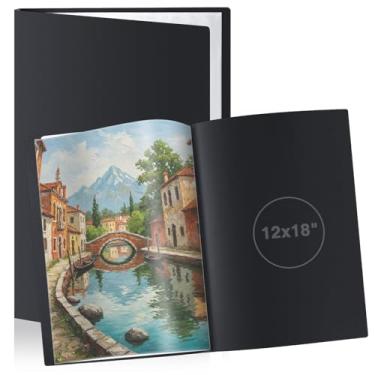 Imagem de Affrolling 2 pastas de portfólio de arte de 30,5 x 45,7 cm com 24 bolsos e folhas internas pretas, exibição de 48 páginas, caderno de recortes com capas de plástico para arte