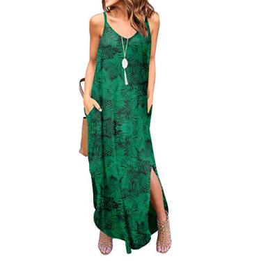 Imagem de GRECERELLE Vestido longo casual de verão solto para saída de praia com bolso, 34 folhas verdes grandes, XXL