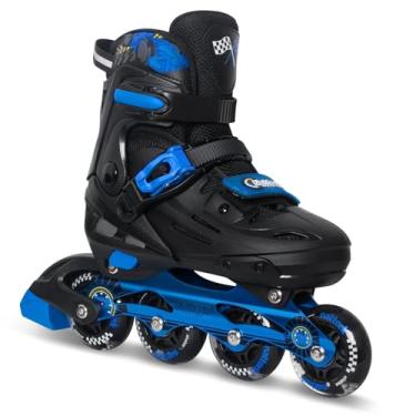 Imagem de Nattork Patins em linha para crianças com rodas ajustáveis para meninos e meninas - adolescentes de 6 a 12 anos - Decorações legais de carros de corrida para ambientes internos e externos, azul