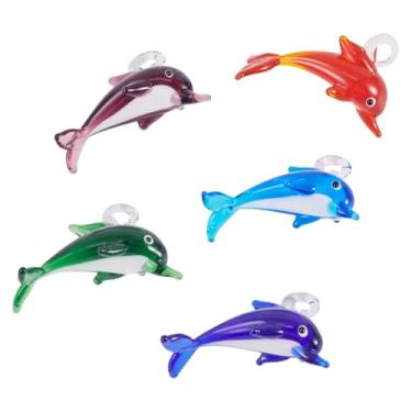 Imagem de Spritewelry Pingentes de golfinho de vidro, 5 peças, feitos à mão, pingentes de golfinho, lindos pingentes de peixe do oceano para colar faça você mesmo, brinco, chaveiro, bijuteria