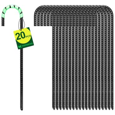 Imagem de Maygrove Estacas de vergalhão de 30 cm grampos de jardim gancho J resistente estacas de chão estacas de trampolim suporte de planta de aço kit de âncora de barraca antiferrugem mangueira de
