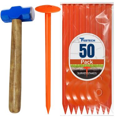 Imagem de FEBTECH - Marcador de tanque séptico - 5,8 cm x 17,78 cm - Marcadores de linha de propriedade adequados para proteger sua fossa séptica e limite de propriedade com marcador de tanque séptico sólido e resistente - Pacote com 50 peças + 1 martelo