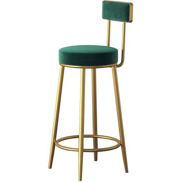 Imagem de Bancos de barra de altura de veludo, bancos redondos altos com pernas de metal nas costas e ouro, cadeiras de barra para a sala de estar de pub da ilha de cozinha, verde, altura de sentar 75