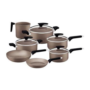 Imagem de Conjunto de Panelas 7 Peças Tramontina Milazzo em alumínio com revestimento em antiaderente Starflon Max - Amêndoa