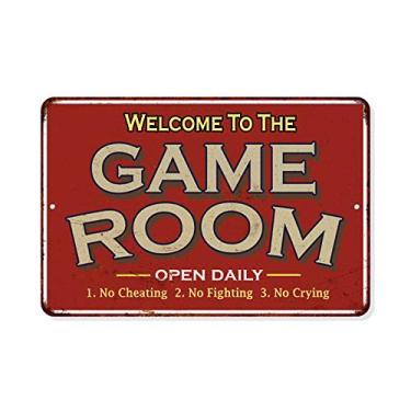 Imagem de Placa de sala de jogos decoração de parede rústica placas de gameroom casa decorações vintage jogos fliperama retro vídeo gamer arte acessórios jogos bilhar cartões de estanho presente 8 x 12