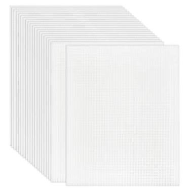 Imagem de BUYGO Pacote com 20 folhas de lona de malha de plástico transparente com 6 unidades, para bordado, artesanato de fios de acrílico, projetos de malha e crochê – 26 x 34 cm