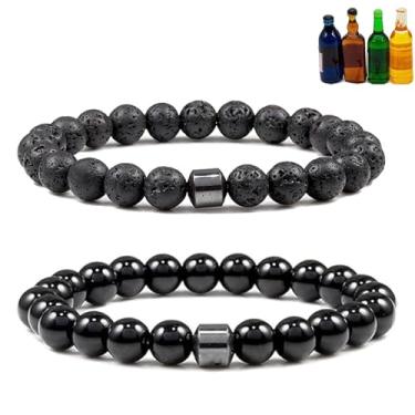 Imagem de DIOWUS Pulseira Glame antiálcool para mulheres e homens, pulseiras de sobriedade GM Mgnetc com contas ajustáveis Hemys Hematita reduzem o desejo de beber, aliviam a ansiedade, estresse, joias presente