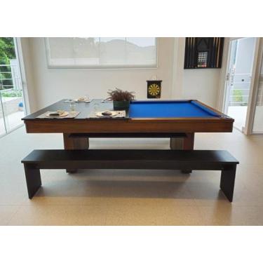 Imagem de Mesa de Sinuca e Jantar com 2 Bancos - 2,52x1,40 - Nelson Bilhares, Az