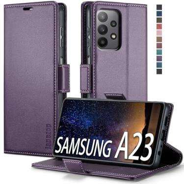 Imagem de Capa carteira para Samsung Galaxy A23 5G com suporte para cartão [bloqueio RFID] suporte magnético, capa flip de couro para Samsung Galaxy A23 5G 6,6 polegadas (moda roxa)