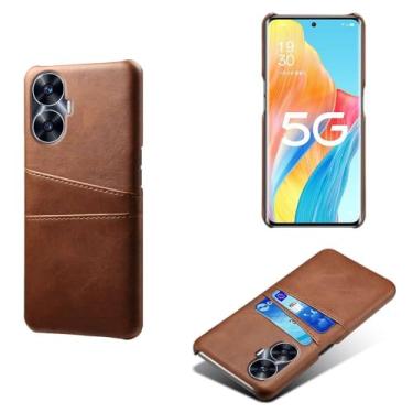 Imagem de Capas Compatível com OPPO Realme C55,tampa protetora de couro falso,design de saco de cartão com 2 fendas de cartão atrás,proteção anti-impressão digital e anti-gota-Brown