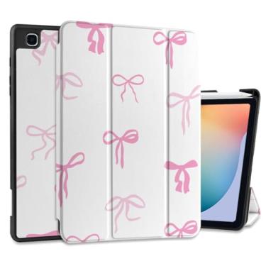 Imagem de DONGKE Capa para Samsung Galaxy Tab S6 Lite 10,4 polegadas 2024/2022/2020, suporte de três dobras + suporte para caneta S + despertar/hibernar automático + suporte protetor de TPU macio, laços rosa