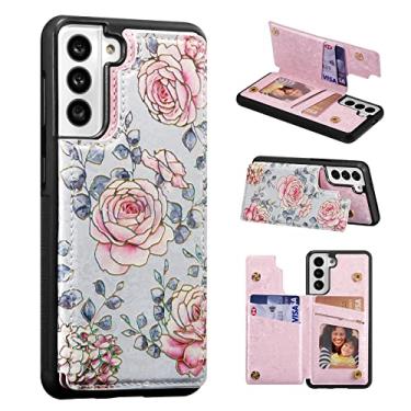 Imagem de UEEBAI Capa carteira para Samsung Galaxy S23 Plus 5G com porta-cartões, capa floral de couro PU com suporte e bloqueio de RFID fecho magnético duplo Rilievo Flower Flip Case para mulheres meninas